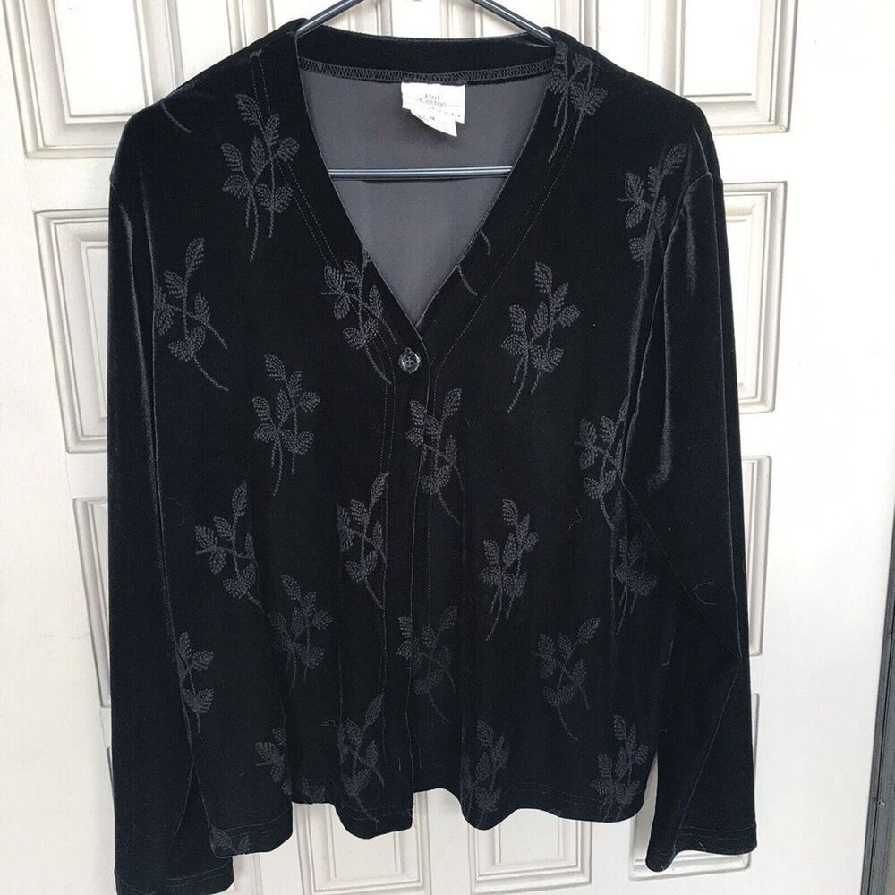 Hot Cotton Velour Jacket SzM Single Button Closure Black V Neck Lng Sleeves